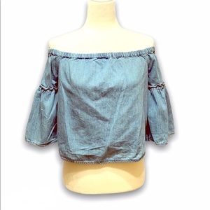 Madewell | off the shoulder denim crop top blouse